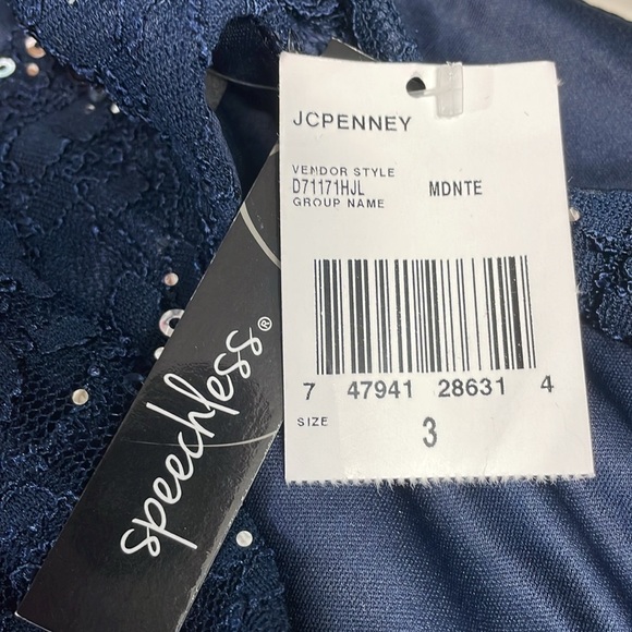 NWT Speechless Navy Cocktail Dress Lace Sequin Cutout Back Detail Chiffon 3 - Picture 7 of 16